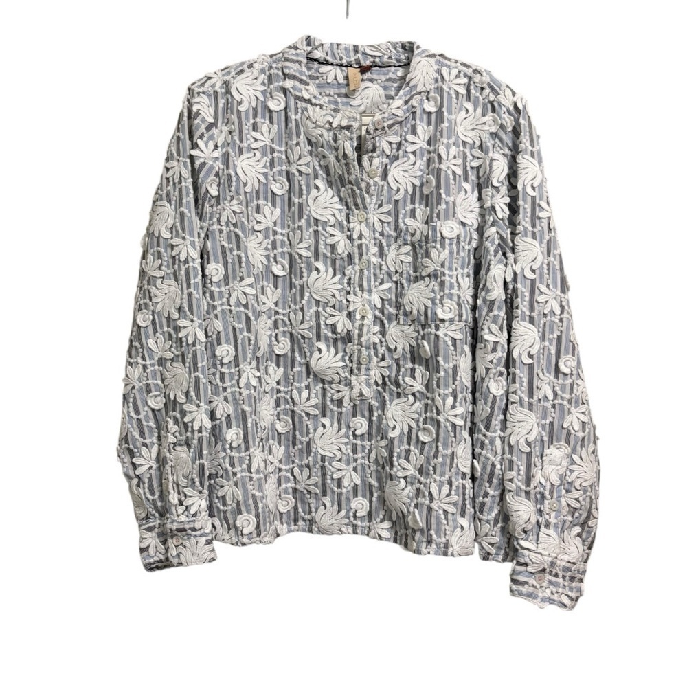 New Anthropologie Sz Sm Pilcro Whitney Applique Trapeze Button Down Shirt - Picture 4 of 7